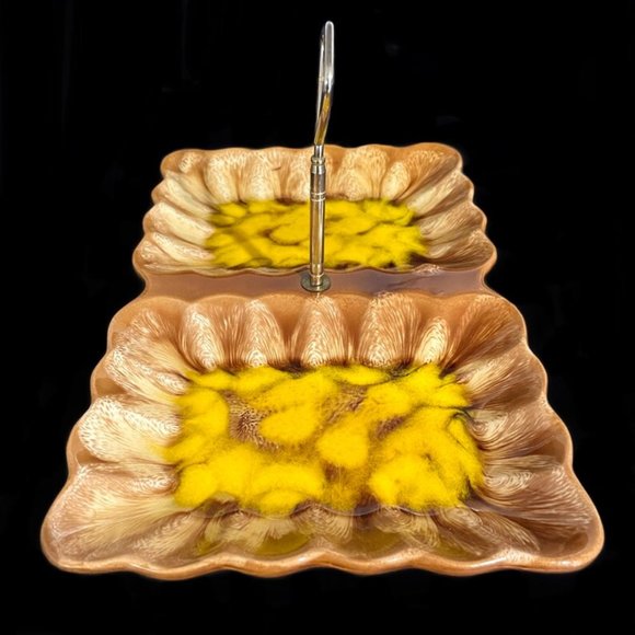 Vintage 1970s Belgo Canadian Pottery Montreal Drip Glaze Ceramic Divided Dish - Picture 3 of 10